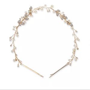INC International Concepts Gold-Tone Crystal & Imitation Pearl Headband.